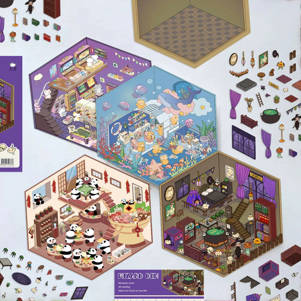 Stikiio™ Kawaii 3D Scene Stickers – Whimsical World Collection 🐾🧙‍♂️🧸
