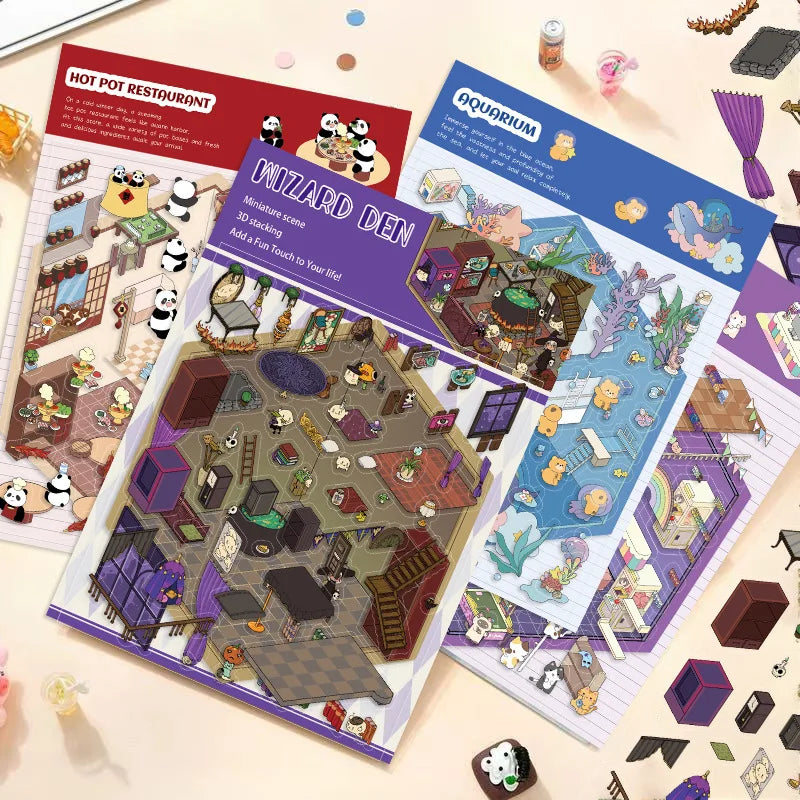 Stikiio™ Kawaii 3D Scene Stickers – Whimsical World Collection 🐾🧙‍♂️🧸