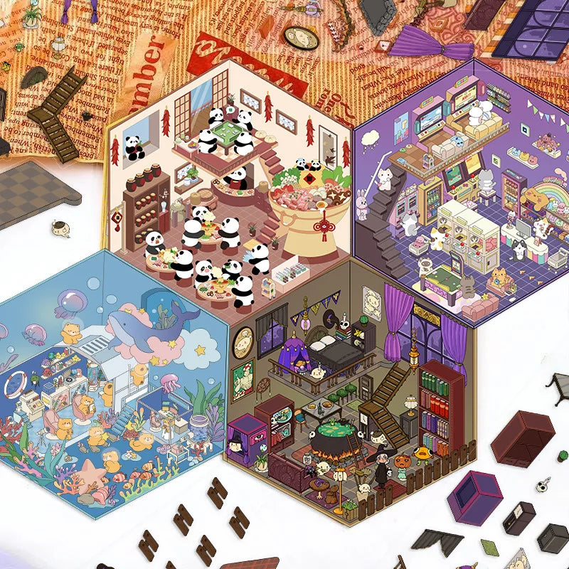 Stikiio™ Kawaii 3D Scene Stickers – Whimsical World Collection 🐾🧙‍♂️🧸