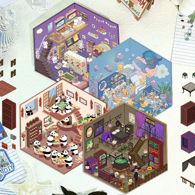 Stikiio™ Kawaii 3D Scene Stickers – Whimsical World Collection 🐾🧙‍♂️🧸